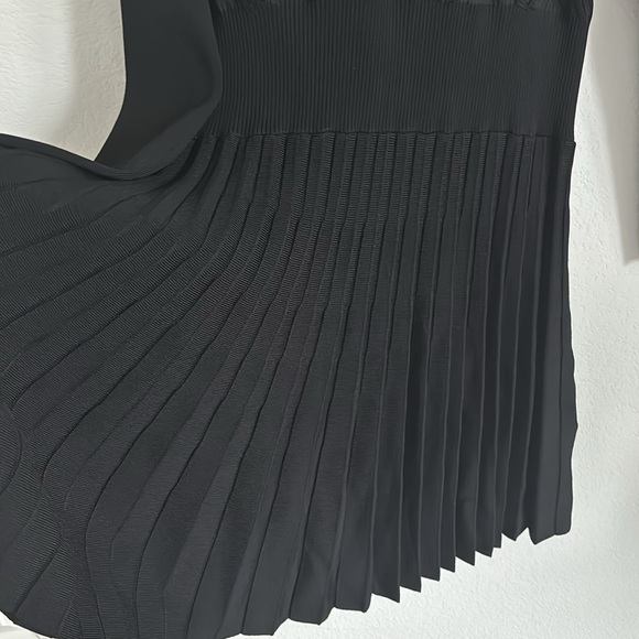 Ted Baker Women Black Sheer Argyle Skater Dress Long Sleeve Size 16-18